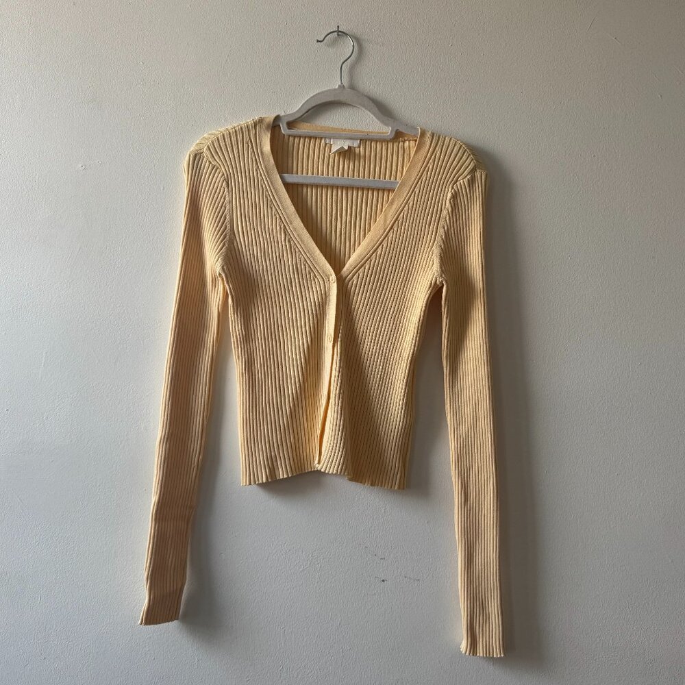 H&M Fitted Ribbed Butter Yellow Cardigan Size Medium